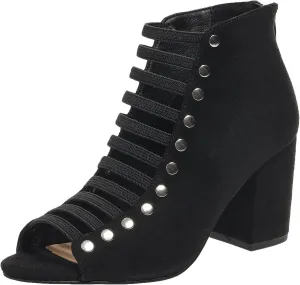 Women Toe Suede Sandals Back Zipper Cutout Sandals Chunky High Heel Ankle Strap Shoes for Women Dressy Heels