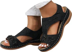 Womens Casual And Fashionable Slides 3D Flower Decorative Open Toe Arch Support Ankle Strap Platform Sandals Bohemian Hollow Slip On Casual Lightweight Comfortable Outdoor Womens Espadrille Sandals