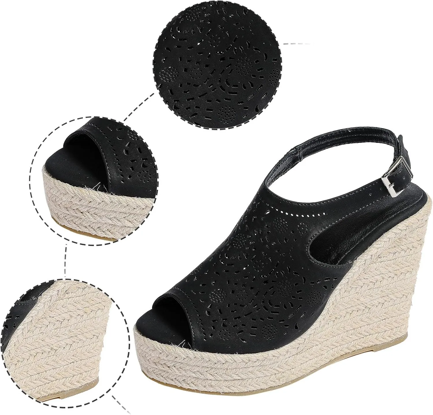 Women's Espadrilles Sandals Fish Mouth Wedge Sandals Thick Bottom Hollow Comfortable Walking Thong Men