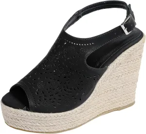 Women's Espadrilles Sandals Fish Mouth Wedge Sandals Thick Bottom Hollow Comfortable Walking Thong Men
