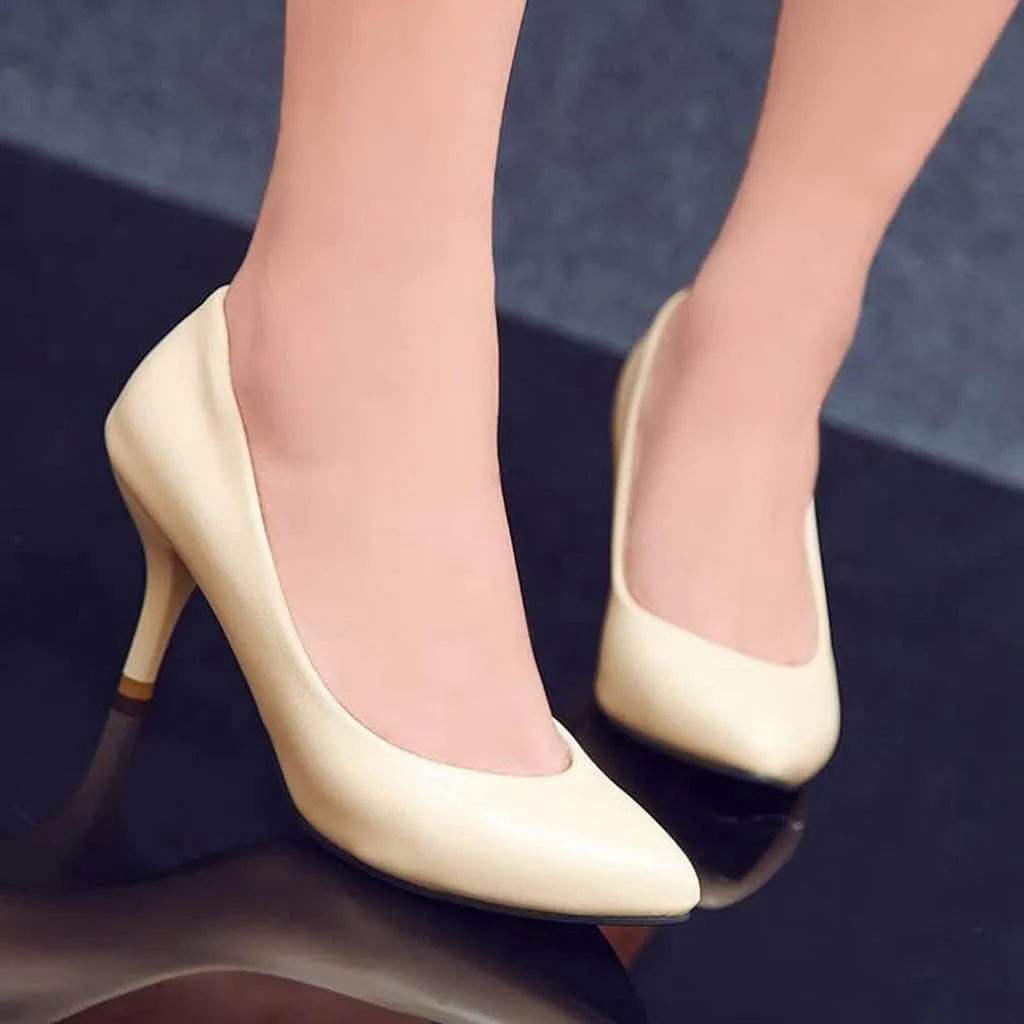 Women's Fashion Metallic Kitten Stiletto High Heel Pumps Pointed Toe Suede Slip On Comfort Dress Shoes