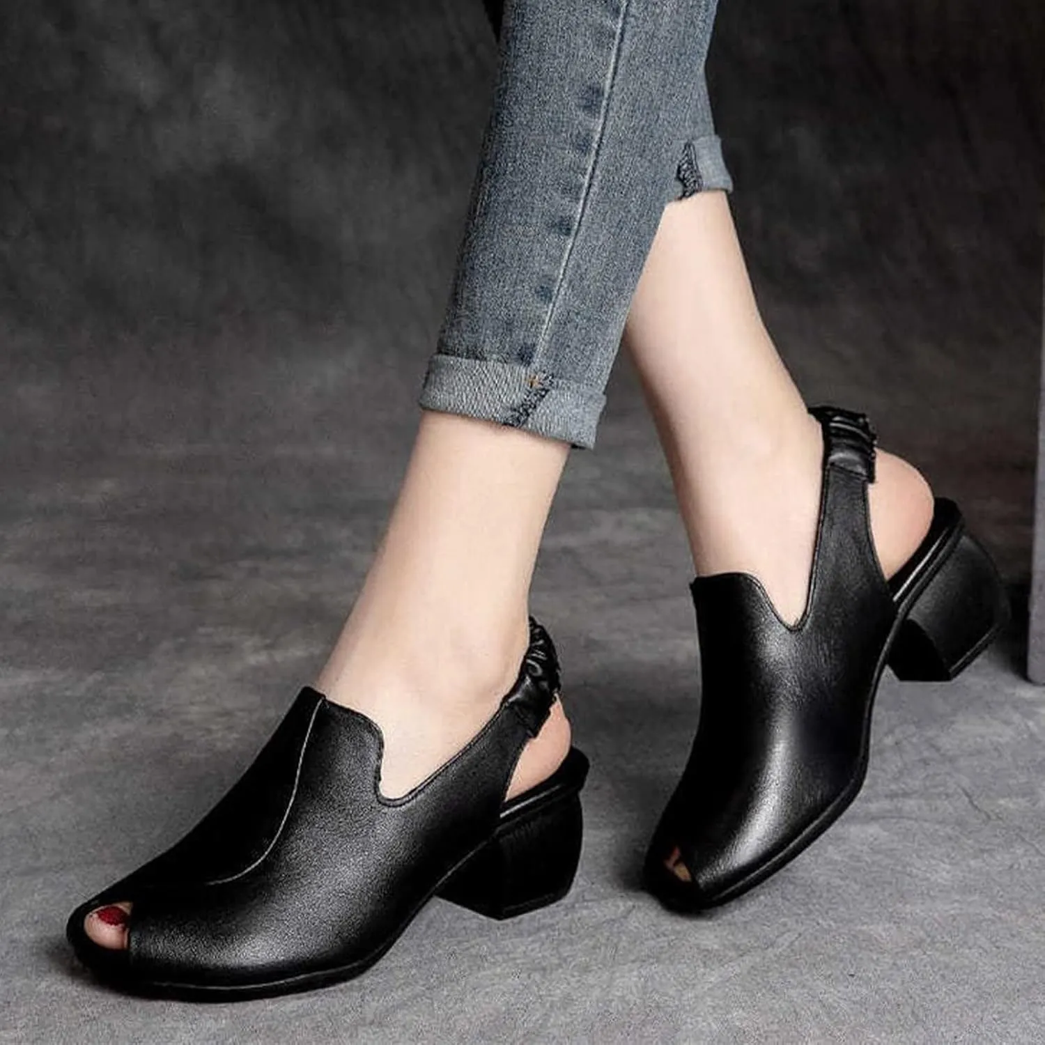 Women's Faux Leather Slingback Sandal Open Toe Solid High Heel Elastic Summer Sandals Spring Vacation Shoe