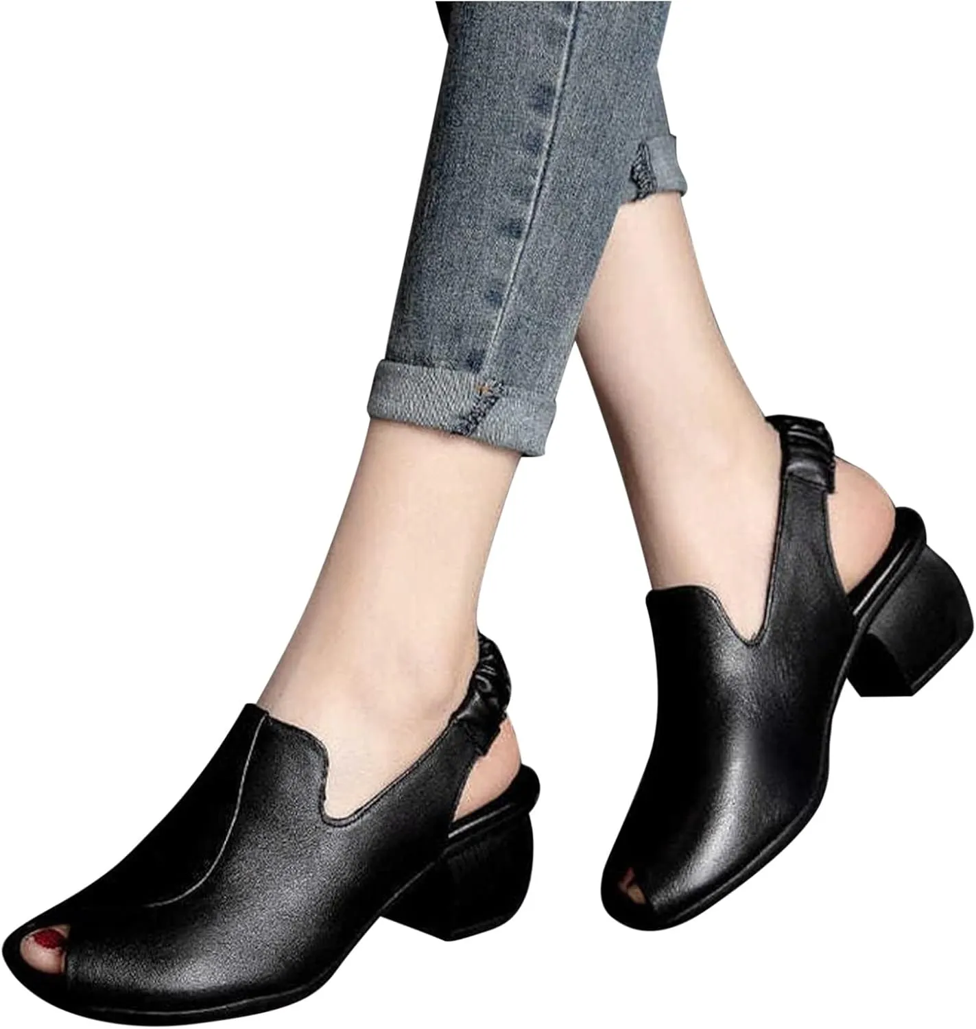 Women's Faux Leather Slingback Sandal Open Toe Solid High Heel Elastic Summer Sandals Spring Vacation Shoe