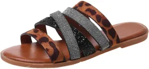 Womens Flat Sandals Gladiator Slip On Flats Sunflower Open Toe Slide Sandals, Casual Beach Boho Dress Shoes Ankle Strap Non Slip Walking Slippers All Day Comfort