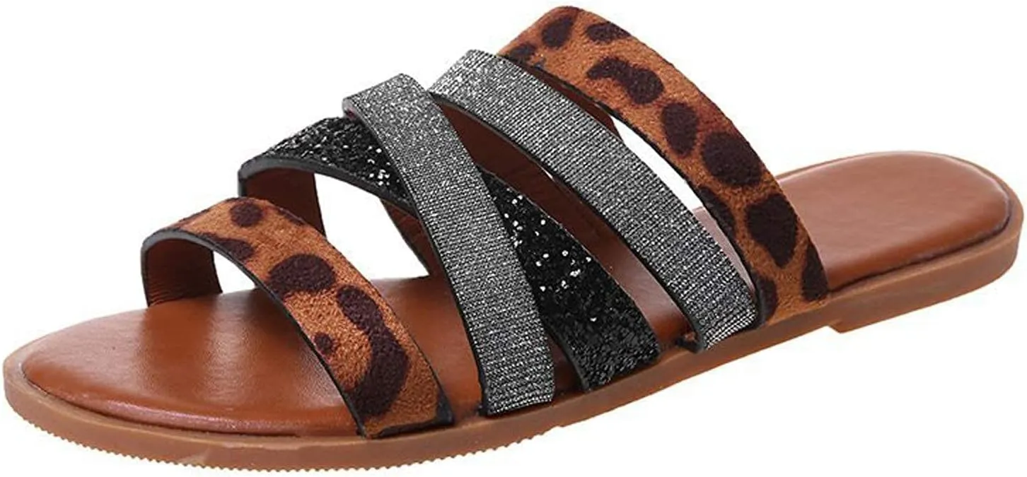 Womens Flat Sandals Gladiator Slip On Flats Sunflower Open Toe Slide Sandals, Casual Beach Boho Dress Shoes Ankle Strap Non Slip Walking Slippers All Day Comfort
