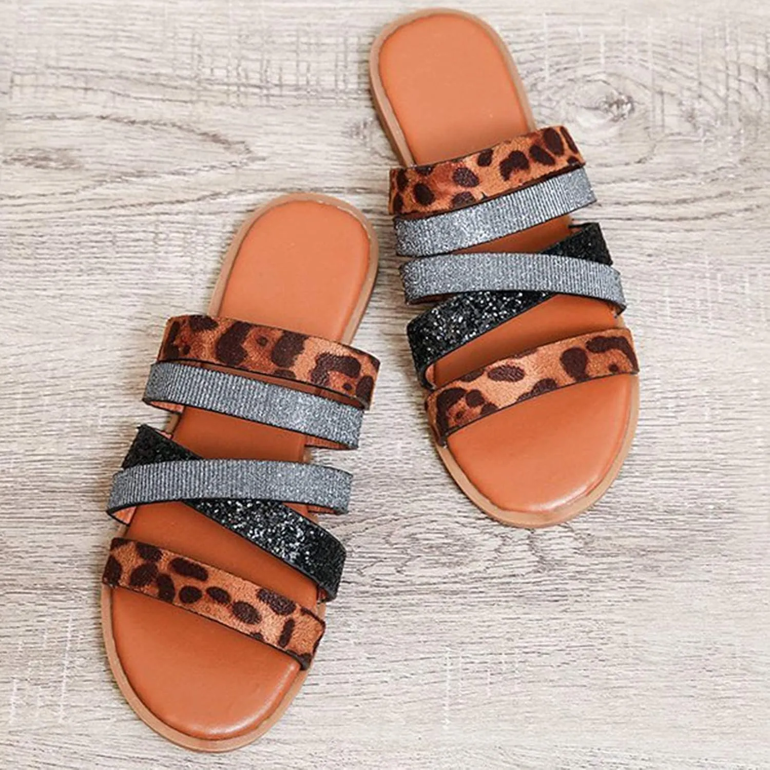 Womens Flat Sandals Gladiator Slip On Flats Sunflower Open Toe Slide Sandals, Casual Beach Boho Dress Shoes Ankle Strap Non Slip Walking Slippers All Day Comfort