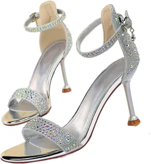 Women's Heeled Sandals Fashion Stilettos Open Shallow Mouthed Heels Sexy Nightclub Comfort Hollowed Out Strappy Dress Shoes Wedding Bridal Pumps Rhinestone Party Sandals