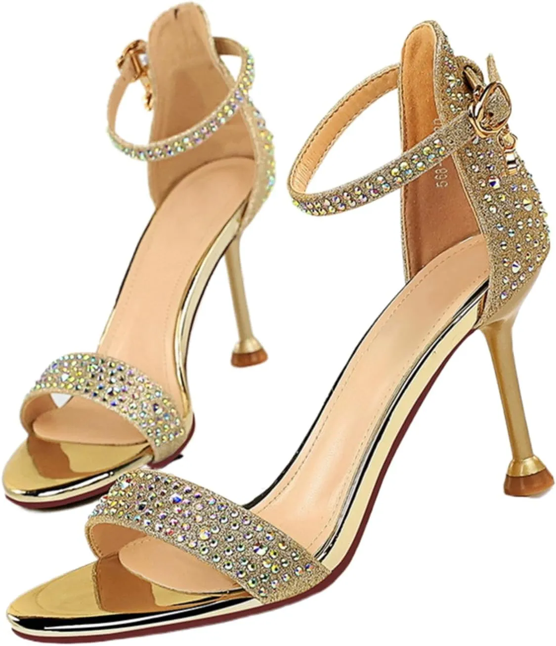 Women's Heeled Sandals Fashion Stilettos Open Shallow Mouthed Heels Sexy Nightclub Comfort Hollowed Out Strappy Dress Shoes Wedding Bridal Pumps Rhinestone Party Sandals