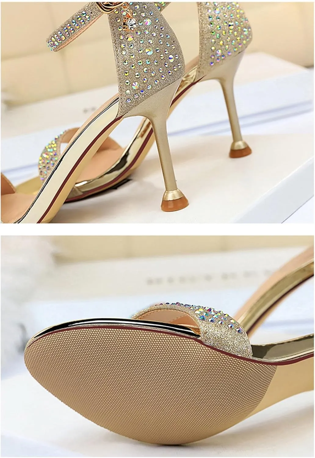Women's Heeled Sandals Fashion Stilettos Open Shallow Mouthed Heels Sexy Nightclub Comfort Hollowed Out Strappy Dress Shoes Wedding Bridal Pumps Rhinestone Party Sandals