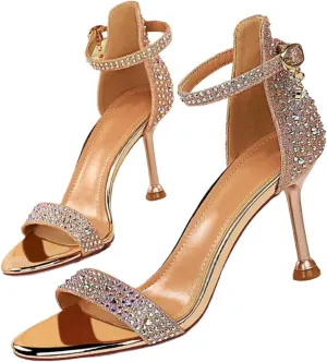 Women's Heeled Sandals Fashion Stilettos Open Shallow Mouthed Heels Sexy Nightclub Comfort Hollowed Out Strappy Dress Shoes Wedding Bridal Pumps Rhinestone Party Sandals