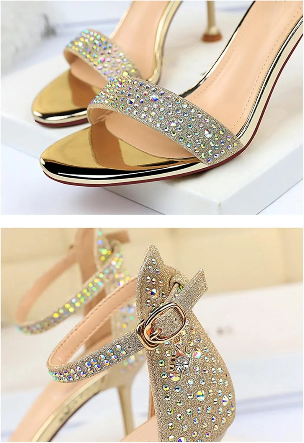 Women's Heeled Sandals Fashion Stilettos Open Shallow Mouthed Heels Sexy Nightclub Comfort Hollowed Out Strappy Dress Shoes Wedding Bridal Pumps Rhinestone Party Sandals