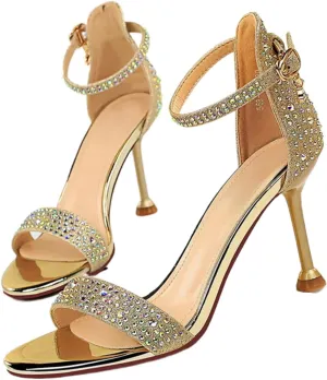 Women's Heeled Sandals Fashion Stilettos Open Shallow Mouthed Heels Sexy Nightclub Comfort Hollowed Out Strappy Dress Shoes Wedding Bridal Pumps Rhinestone Party Sandals