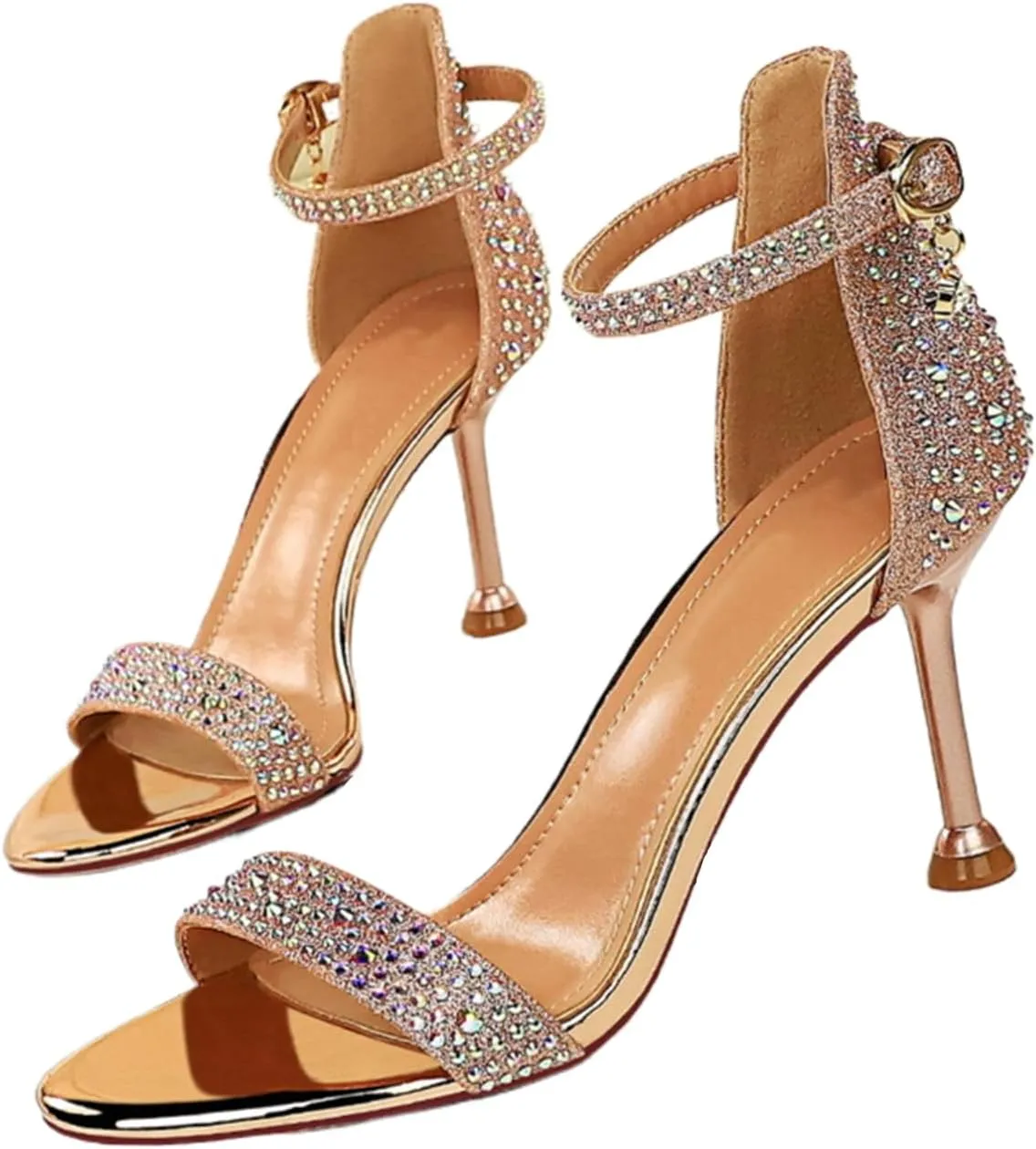 Women's Heeled Sandals Fashion Stilettos Open Shallow Mouthed Heels Sexy Nightclub Comfort Hollowed Out Strappy Dress Shoes Wedding Bridal Pumps Rhinestone Party Sandals
