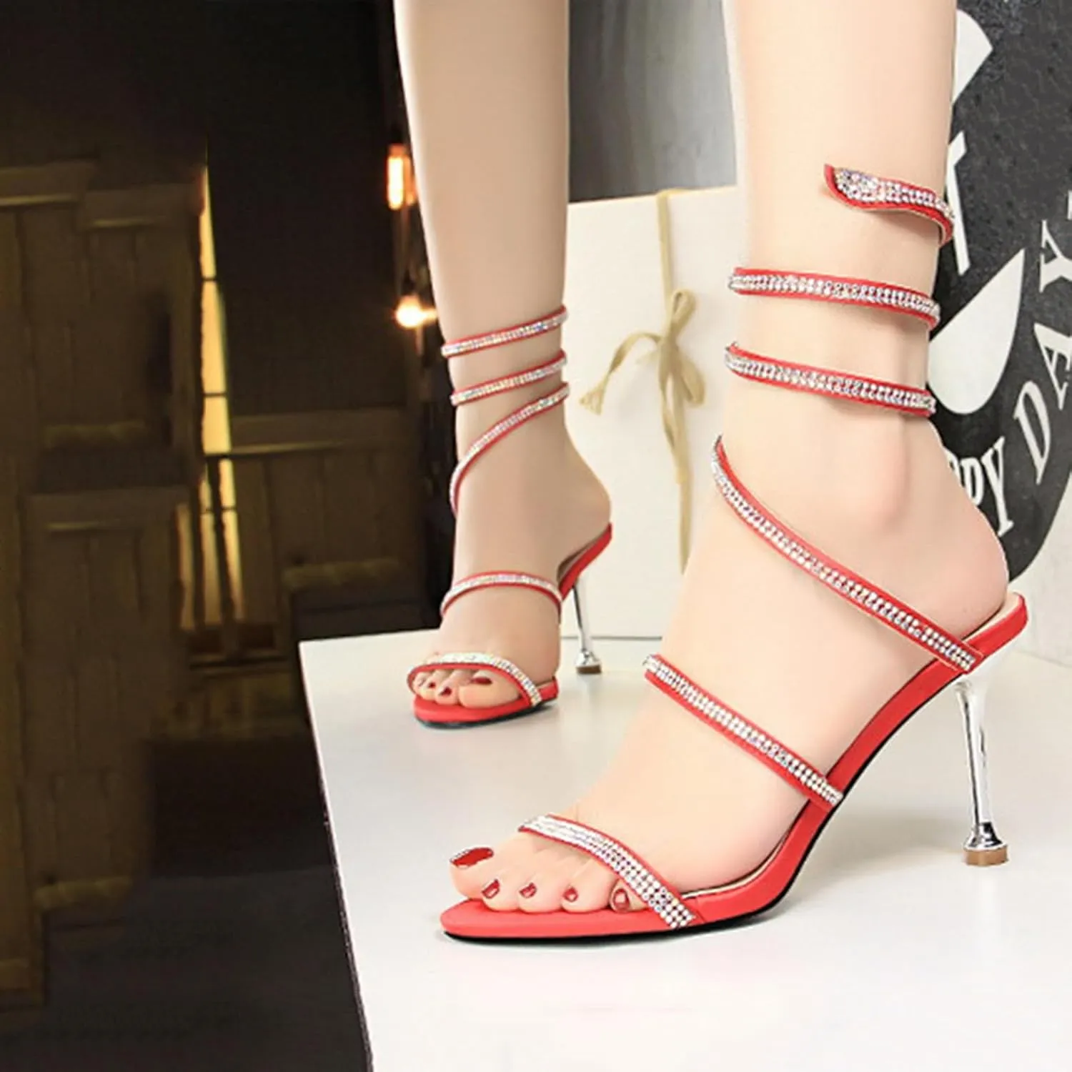 Women's Heeled Sandals Fashion Stilettos Open Shallow Mouthed Heels Sexy Nightclub Comfort Hollowed Out Strappy Dress Shoes Wedding Bridal Pumps Sandals