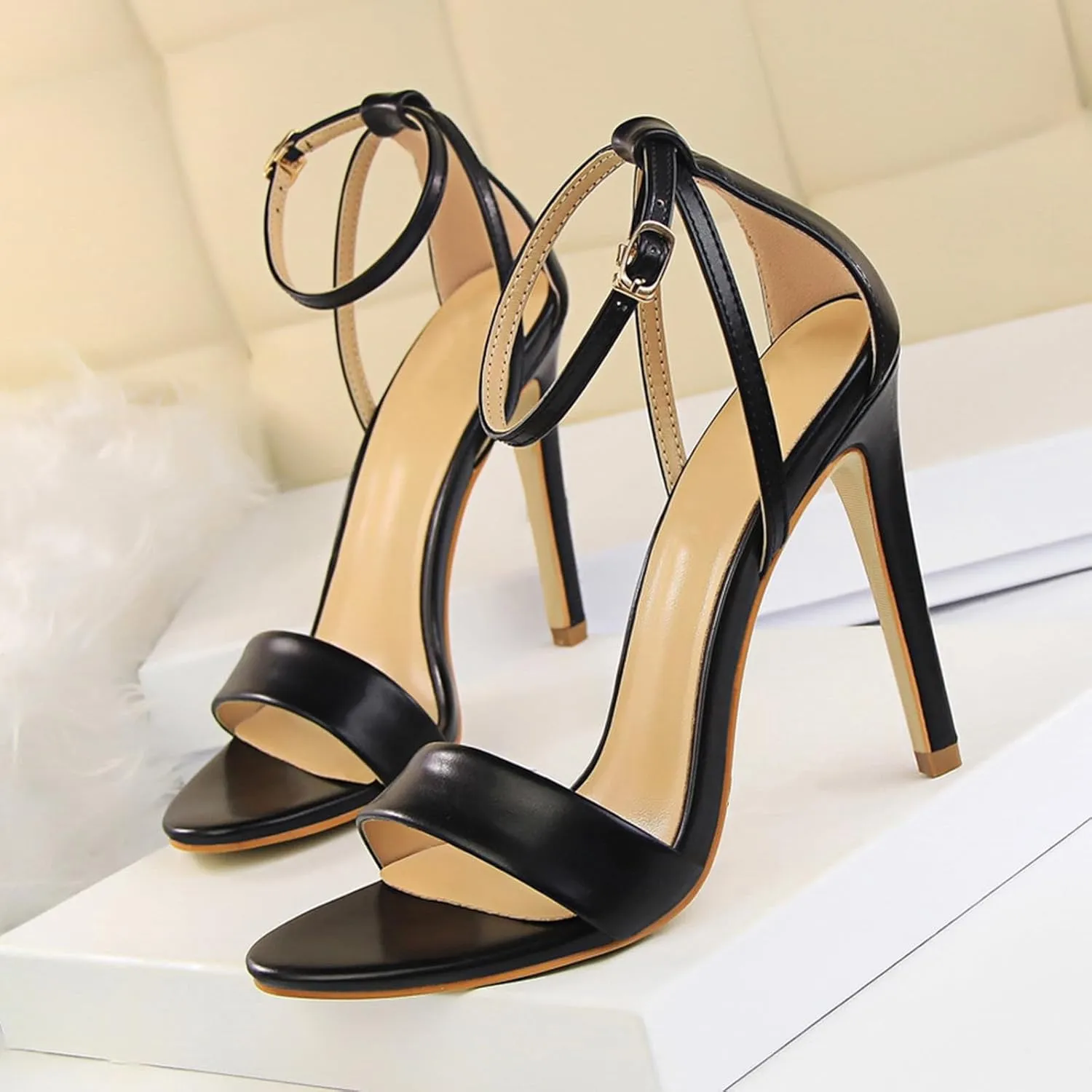 Women's Heeled Sandals Stilettos Open Shallow Mouthed Pointed Ankle Strap Heels Sexy Comfort Strappy Dress Shoes Wedding Bridal Pumps Sandals