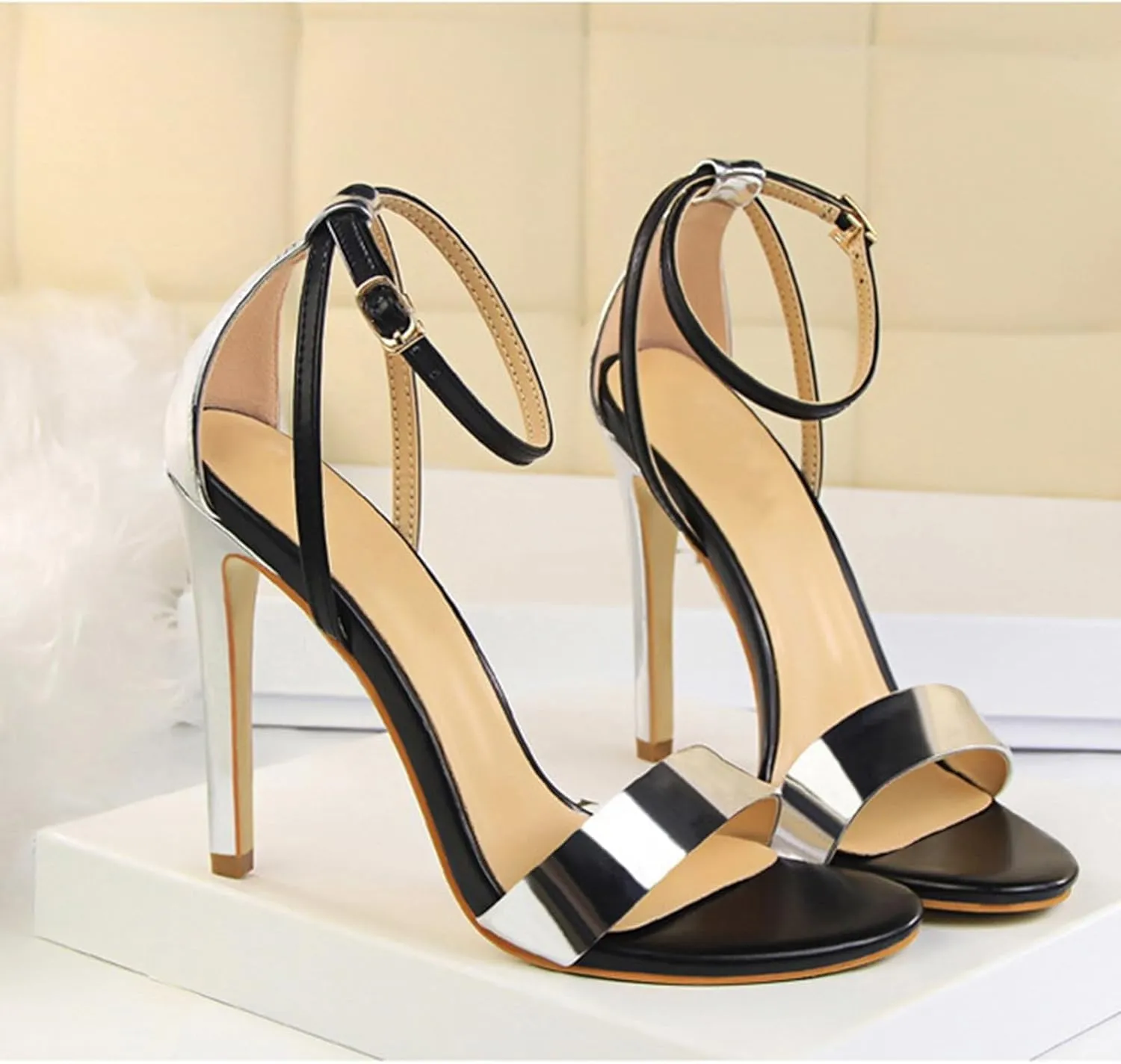 Women's Heeled Sandals Stilettos Open Shallow Mouthed Pointed Ankle Strap Heels Sexy Comfort Strappy Dress Shoes Wedding Bridal Pumps Sandals