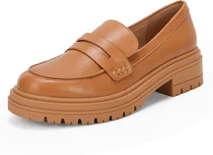 Women's Platform Penny Loafers Comfort Chunky Heel Slip On Business Work Dress Shoes