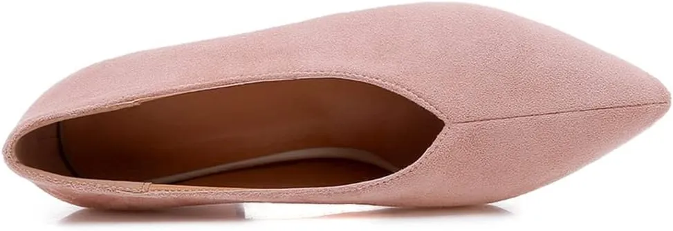 Women's Pointed Toe Chunky Block Mid Heel Pumps Suede Slip-On Loafer Casual Work Office Dress Shoes