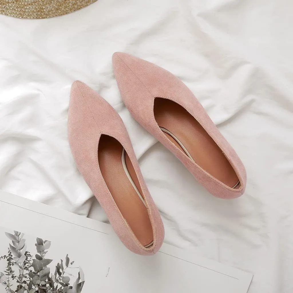 Women's Pointed Toe Chunky Block Mid Heel Pumps Suede Slip-On Loafer Casual Work Office Dress Shoes
