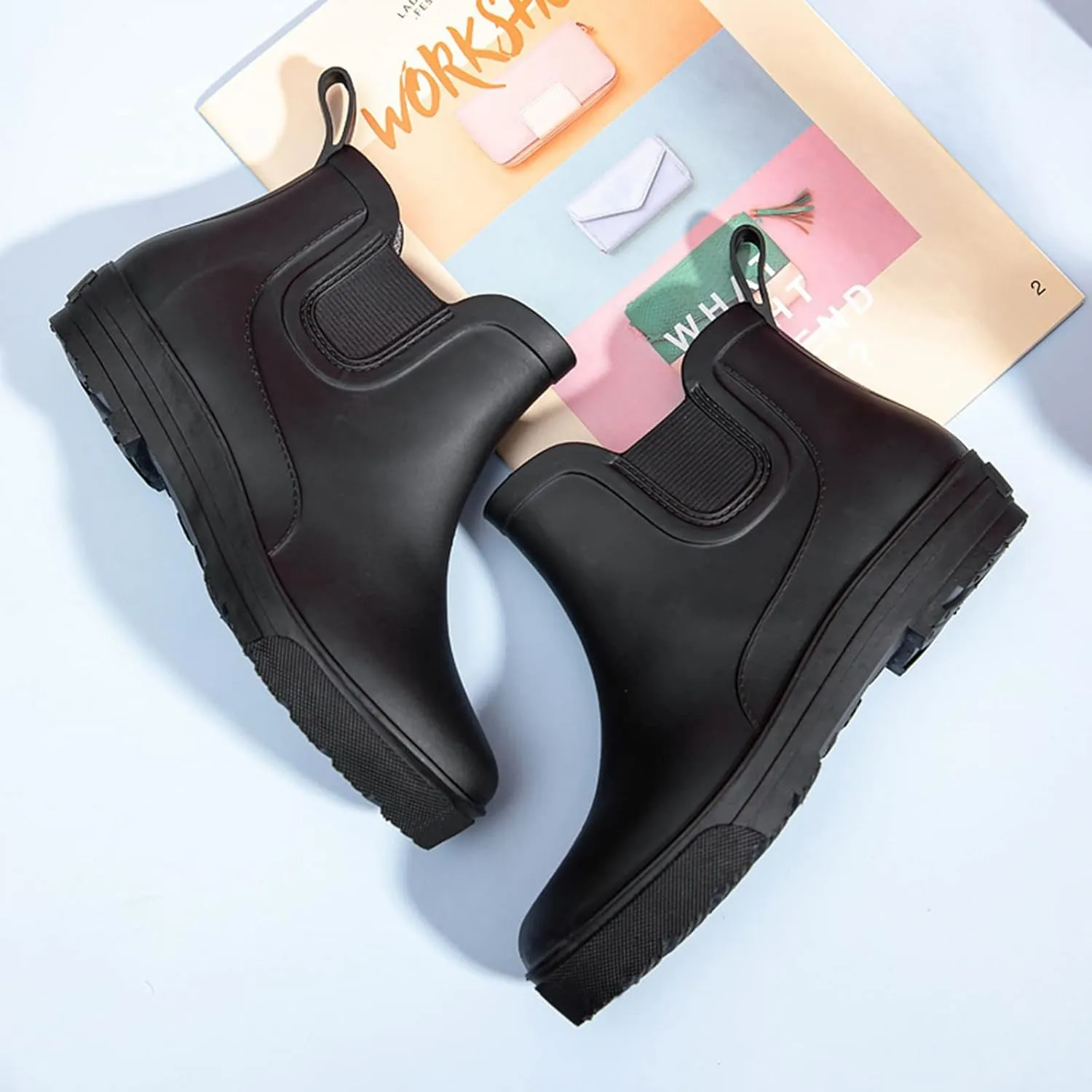 Womens Rain Boots Waterproof Ankle Rain Boots Slip On Barefoot Shoes Rubber Fishing Womens Boots Garden Boots