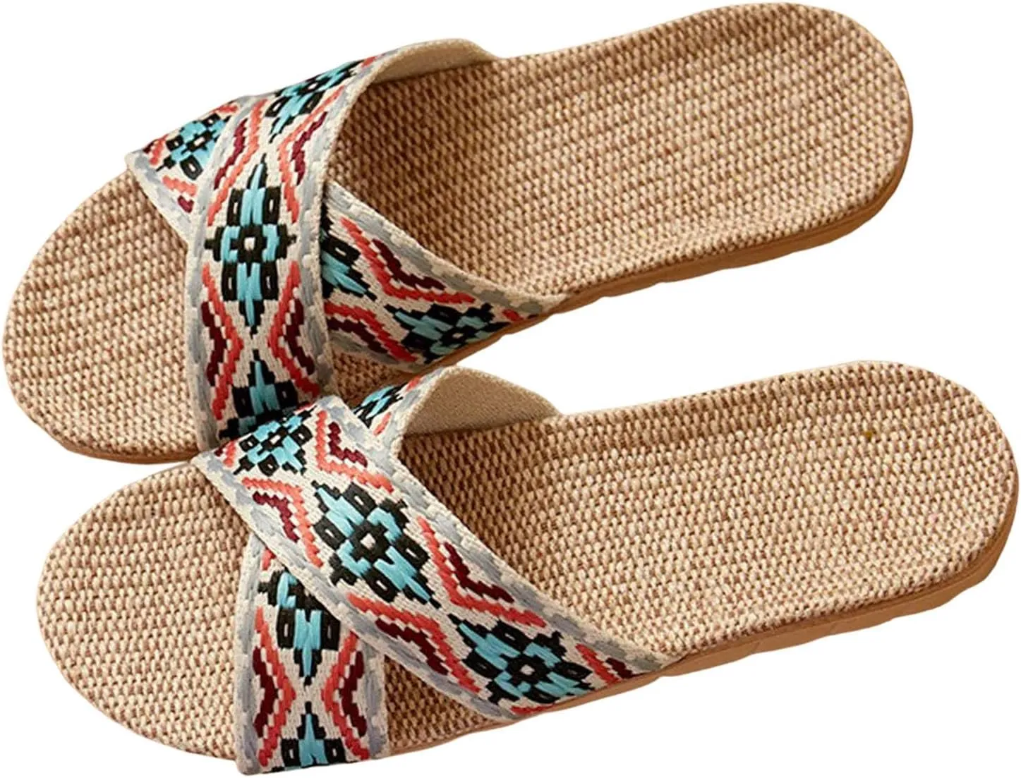 Women's Sandals Dressy Couple Retro Colour Blocking Printing Beach Outside Wear Home Cotton Linen Large Size Non Slip