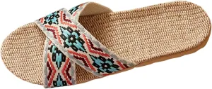 Women's Sandals Dressy Couple Retro Colour Blocking Printing Beach Outside Wear Home Cotton Linen Large Size Non Slip