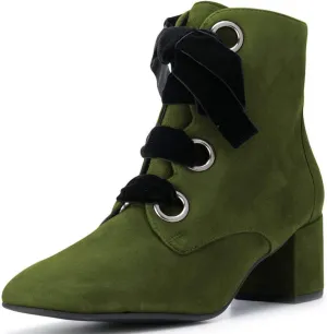 YDN Women Round Toe Combat Boots Lace Up Ankle Booties Block Low Heel Suede Side Zippers Easy Walking Shoes