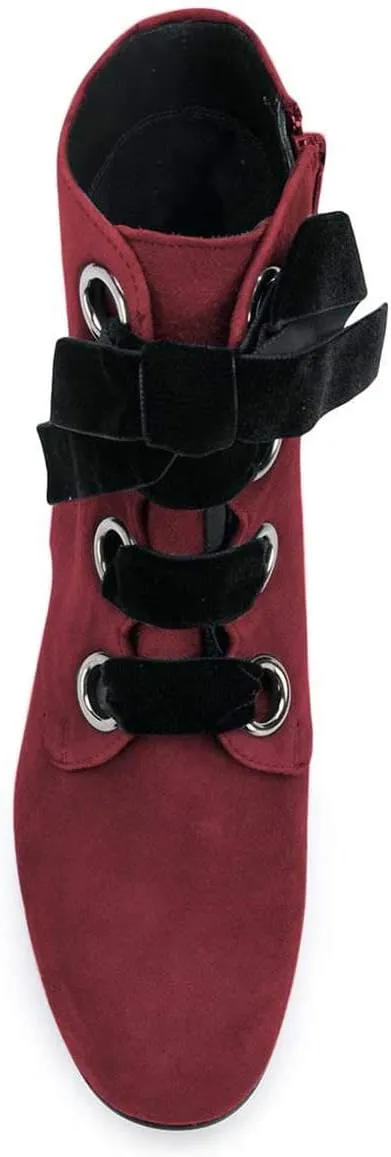YDN Women Round Toe Combat Boots Lace Up Ankle Booties Block Low Heel Suede Side Zippers Easy Walking Shoes