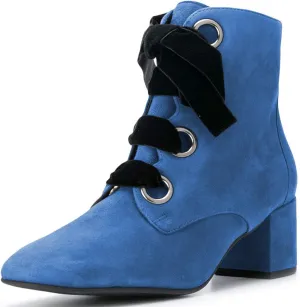 YDN Women Round Toe Combat Boots Lace Up Ankle Booties Block Low Heel Suede Side Zippers Easy Walking Shoes