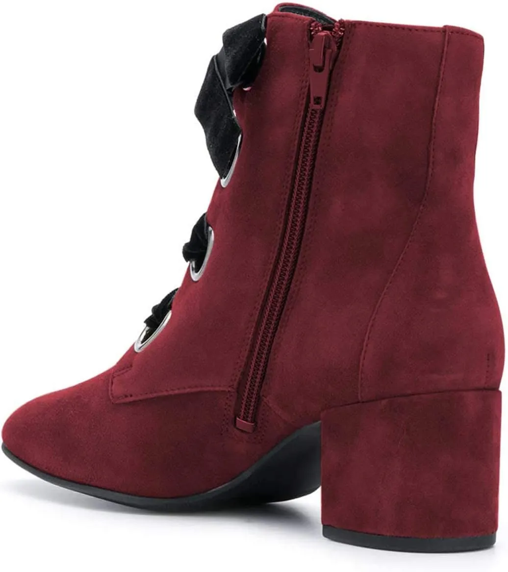 YDN Women Round Toe Combat Boots Lace Up Ankle Booties Block Low Heel Suede Side Zippers Easy Walking Shoes