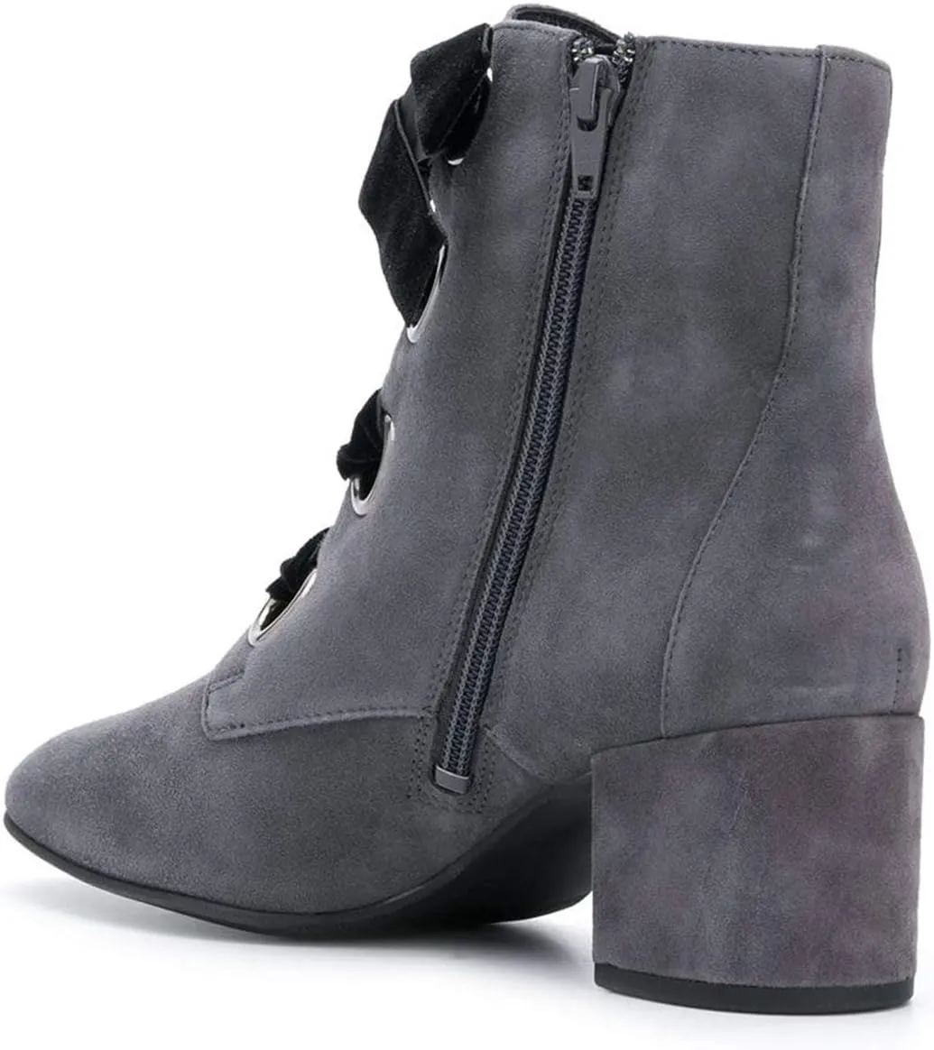 YDN Women Round Toe Combat Boots Lace Up Ankle Booties Block Low Heel Suede Side Zippers Easy Walking Shoes