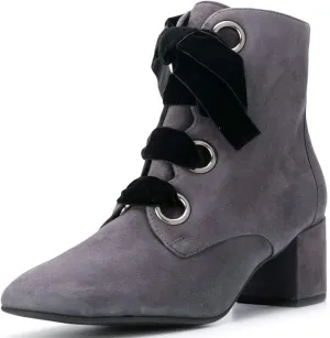 YDN Women Round Toe Combat Boots Lace Up Ankle Booties Block Low Heel Suede Side Zippers Easy Walking Shoes