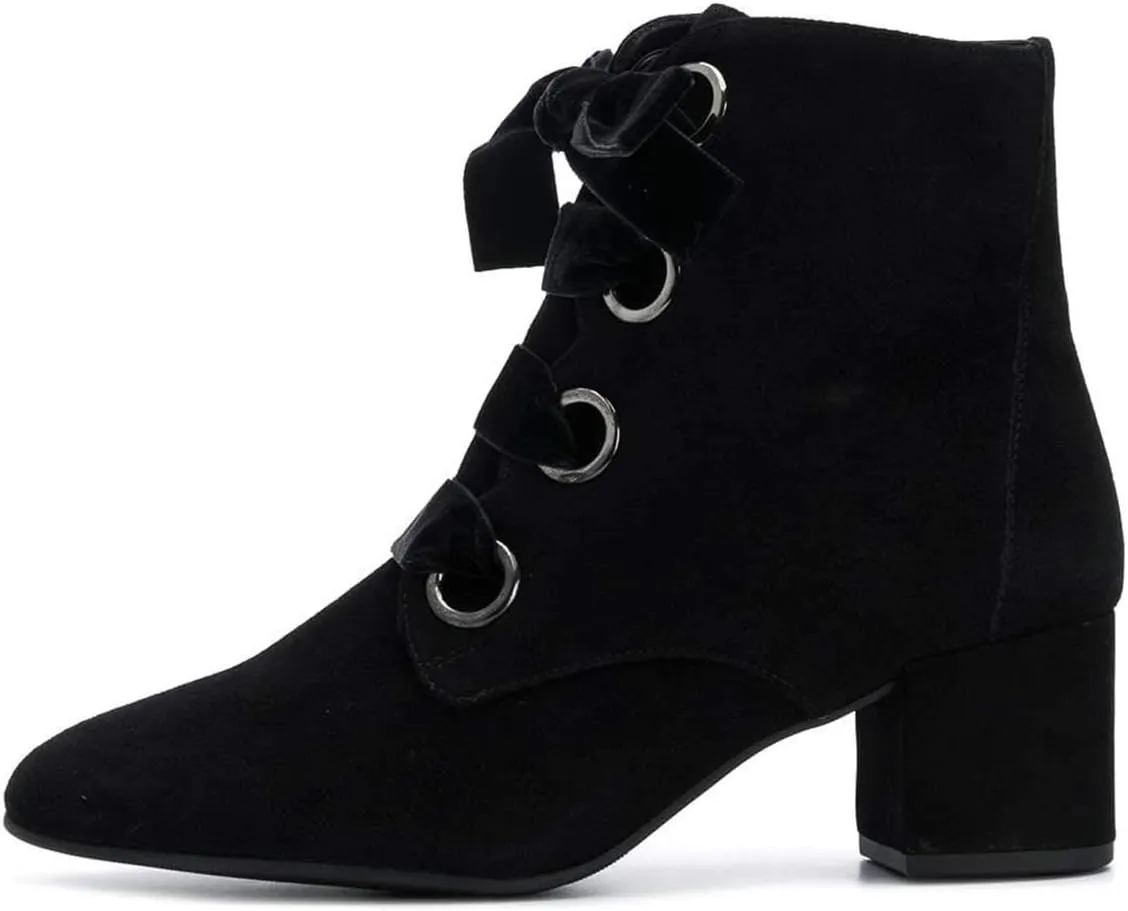 YDN Women Round Toe Combat Boots Lace Up Ankle Booties Block Low Heel Suede Side Zippers Easy Walking Shoes