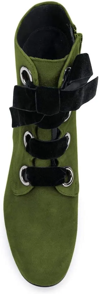 YDN Women Round Toe Combat Boots Lace Up Ankle Booties Block Low Heel Suede Side Zippers Easy Walking Shoes