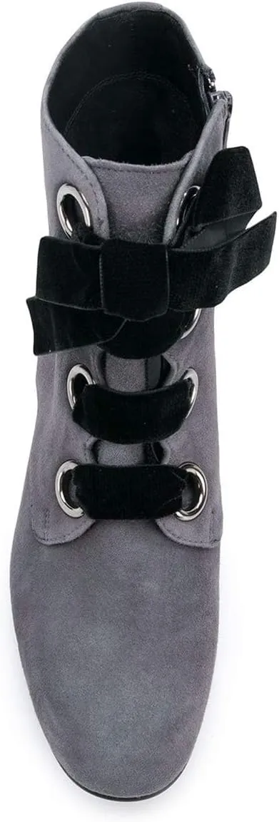 YDN Women Round Toe Combat Boots Lace Up Ankle Booties Block Low Heel Suede Side Zippers Easy Walking Shoes