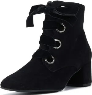 YDN Women Round Toe Combat Boots Lace Up Ankle Booties Block Low Heel Suede Side Zippers Easy Walking Shoes