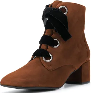 YDN Women Round Toe Combat Boots Lace Up Ankle Booties Block Low Heel Suede Side Zippers Easy Walking Shoes