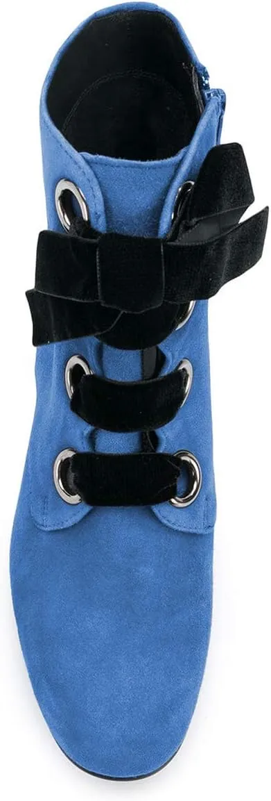 YDN Women Round Toe Combat Boots Lace Up Ankle Booties Block Low Heel Suede Side Zippers Easy Walking Shoes