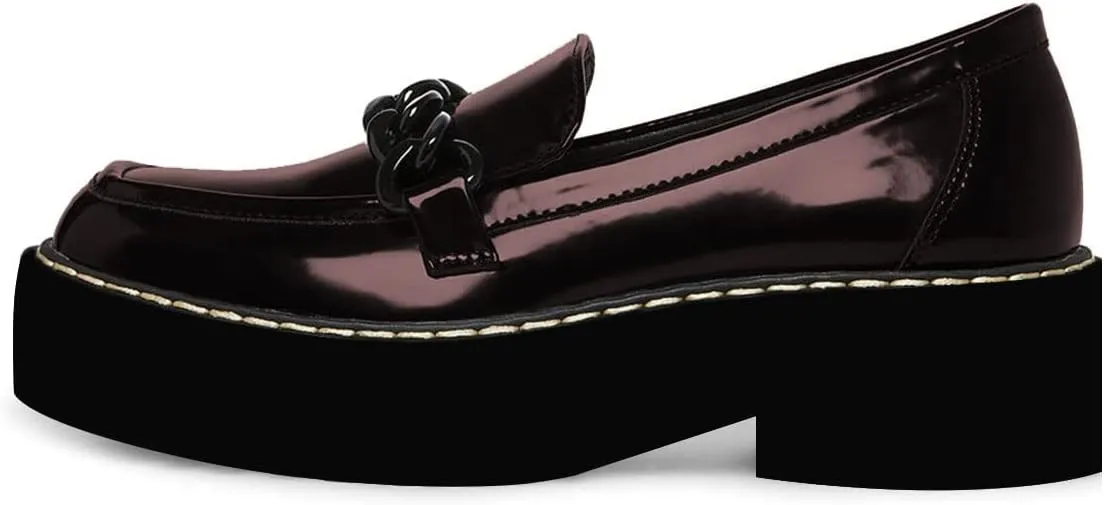 YDN Women Thick Platform Penny Loafers Round Toe Chunky Low Heel Pumps Chain Slip on Outdoor Walking Shoes Size 4-15 US