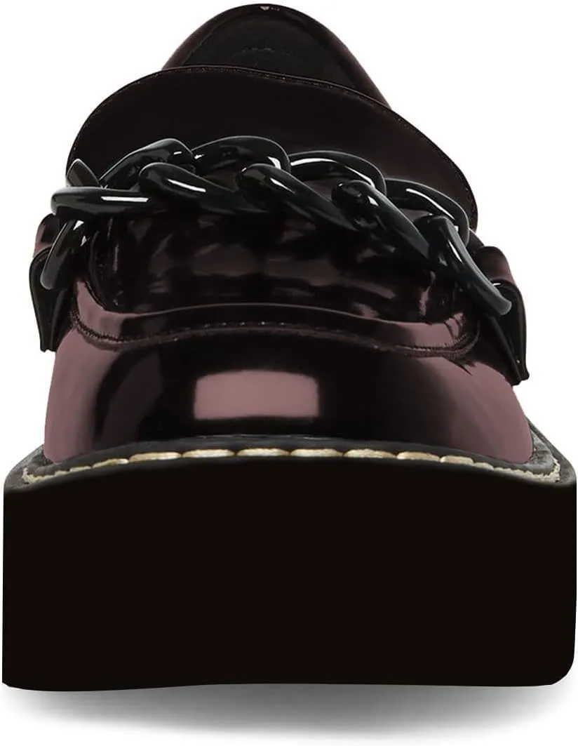 YDN Women Thick Platform Penny Loafers Round Toe Chunky Low Heel Pumps Chain Slip on Outdoor Walking Shoes Size 4-15 US