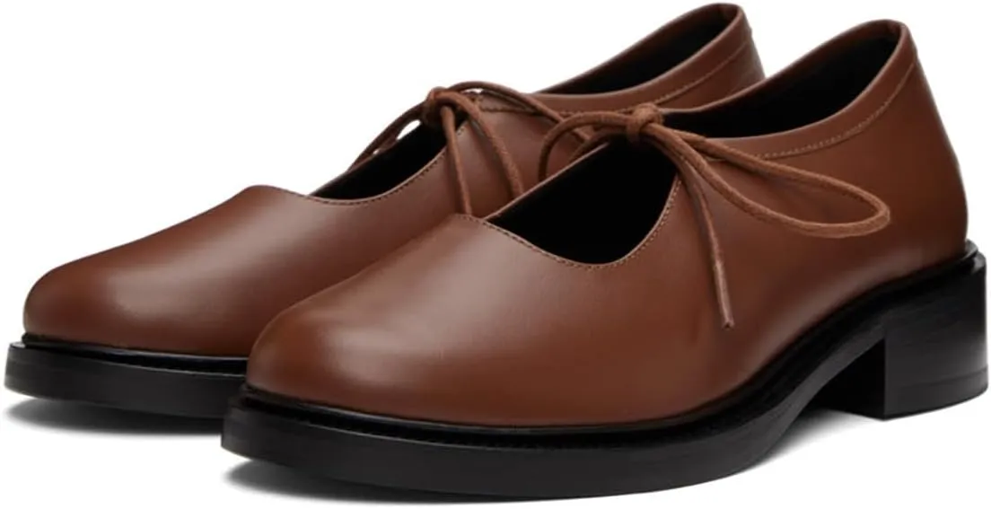 YDN Women's Comfortable Flat Platform Pumps Closed Round Toe Chunky Low Heels Self-tie Daily Outfit Casual Shoes Size 4-16 US