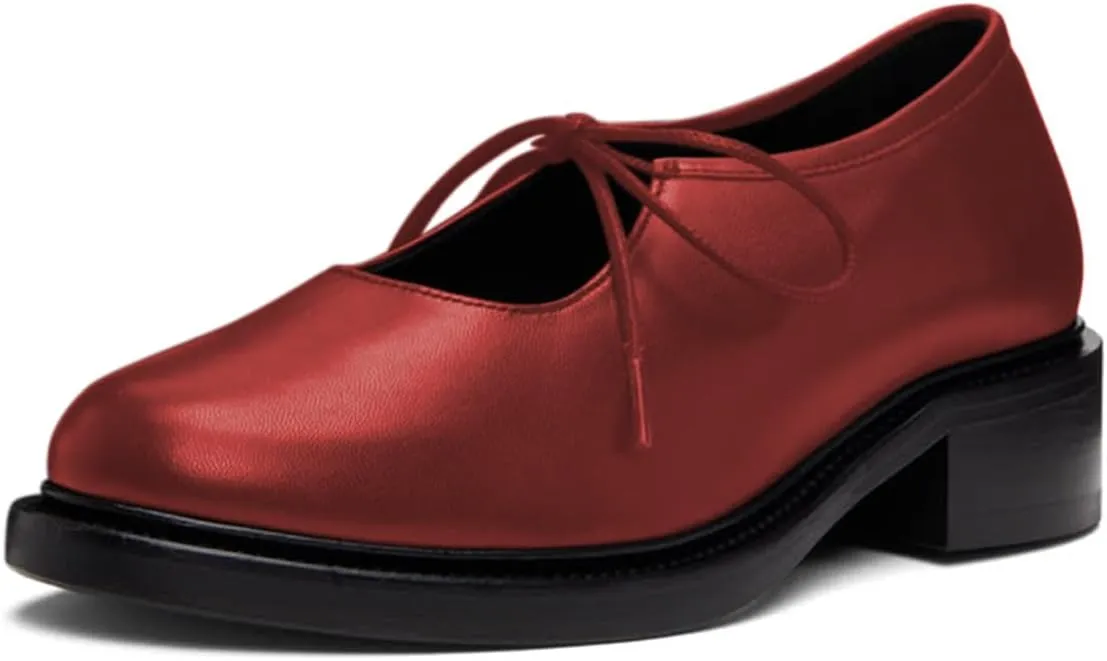 YDN Women's Comfortable Flat Platform Pumps Closed Round Toe Chunky Low Heels Self-tie Daily Outfit Casual Shoes Size 4-16 US