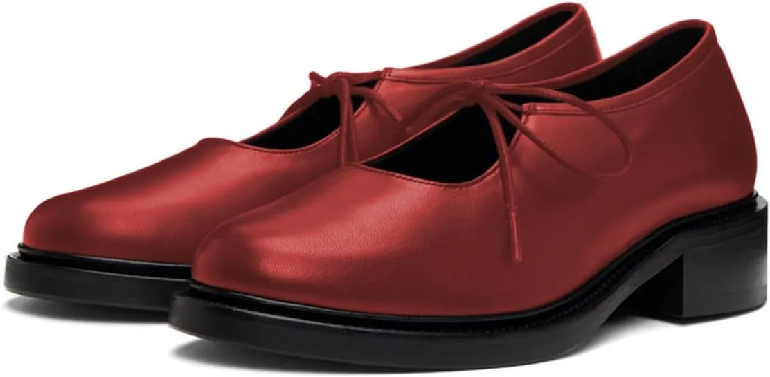 YDN Women's Comfortable Flat Platform Pumps Closed Round Toe Chunky Low Heels Self-tie Daily Outfit Casual Shoes Size 4-16 US