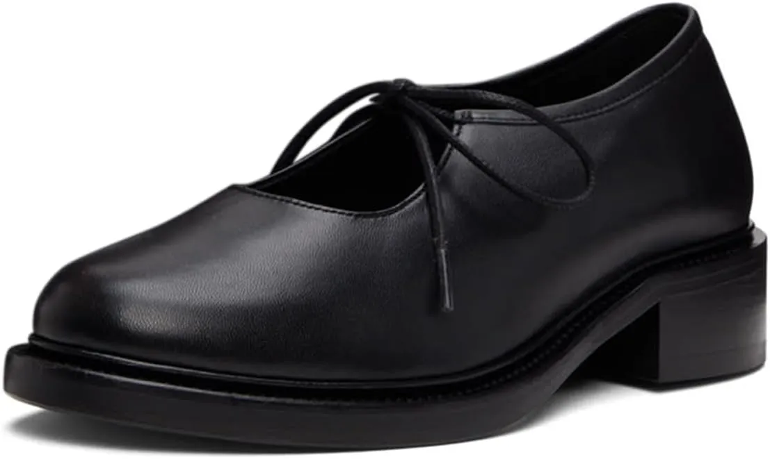 YDN Women's Comfortable Flat Platform Pumps Closed Round Toe Chunky Low Heels Self-tie Daily Outfit Casual Shoes Size 4-16 US