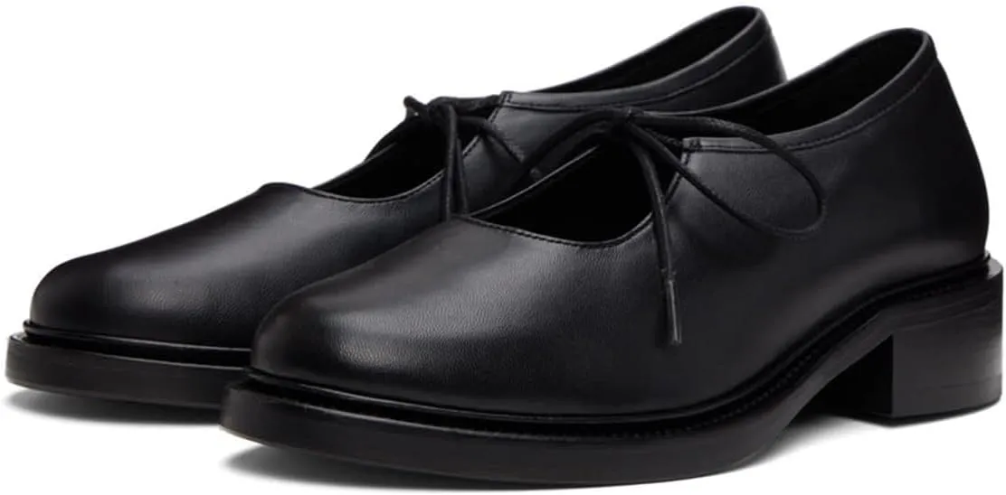 YDN Women's Comfortable Flat Platform Pumps Closed Round Toe Chunky Low Heels Self-tie Daily Outfit Casual Shoes Size 4-16 US