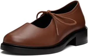 YDN Women's Comfortable Flat Platform Pumps Closed Round Toe Chunky Low Heels Self-tie Daily Outfit Casual Shoes Size 4-16 US