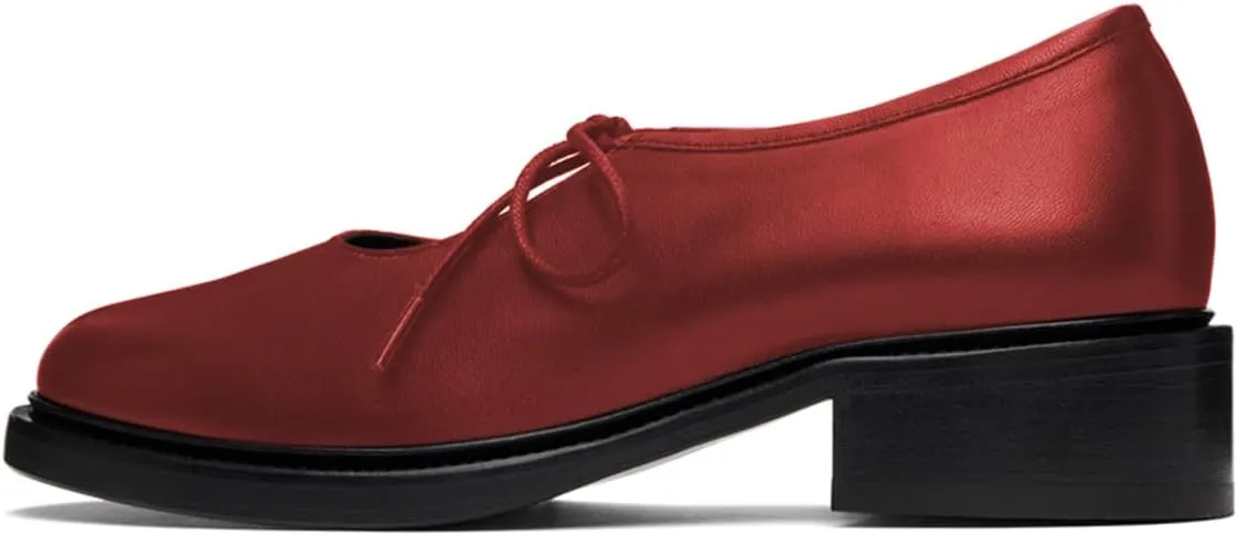 YDN Women's Comfortable Flat Platform Pumps Closed Round Toe Chunky Low Heels Self-tie Daily Outfit Casual Shoes Size 4-16 US
